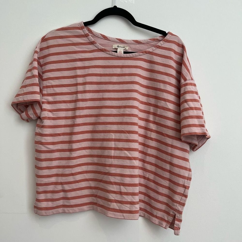 Madewell 100 % Cotton Muted Pink Striped Boxy Tshirt Size L